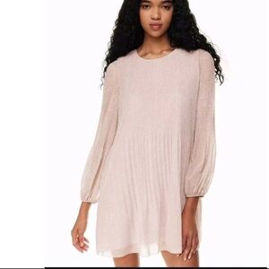 Aritzia Wilfred Size Medium Mini Daydreamer Pleated Long Sleeve Pink Dress